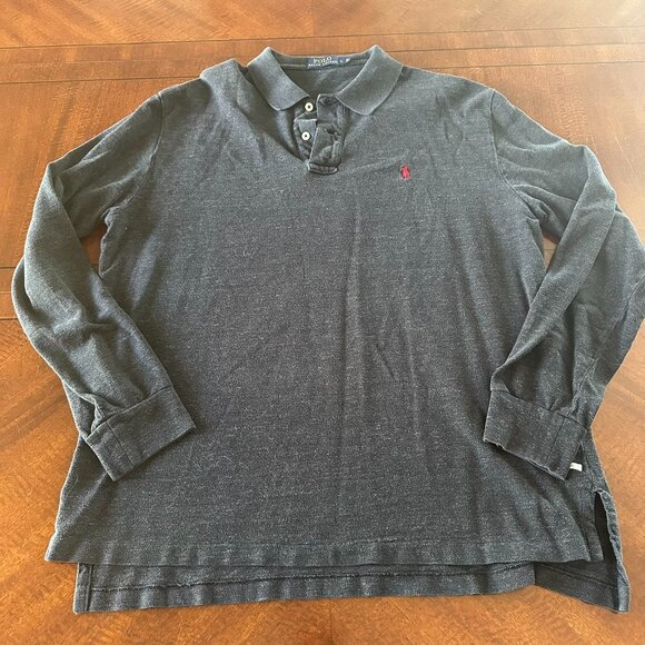 Polo Ralph Lauren Shirt Men’s Large Black Heather Charcoal Long Sleeve - Picture 1 of 2